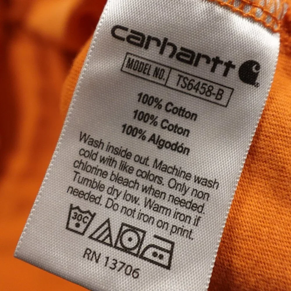 Carhartt Pocket Long Sleeve T Shirt‎ Boys Large Orange Logo Workwear